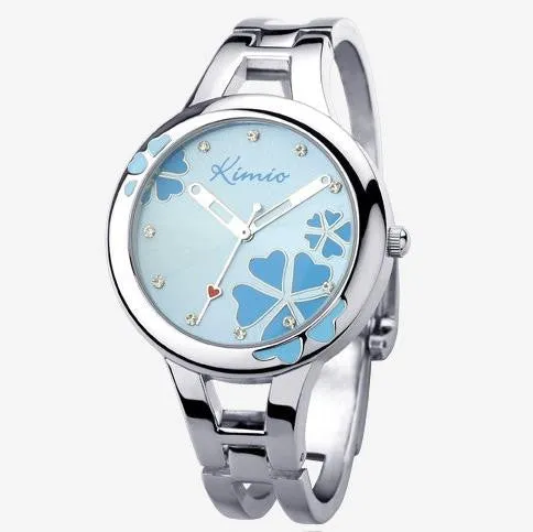 Kimio Fashion Brand Dress Ladies Bracelet Watches for Women Diamond Jewel Lucky Clover Stainless Quartz Watches