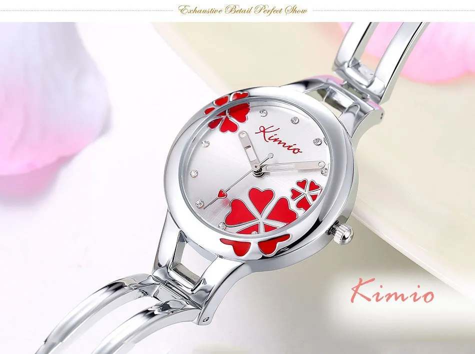 Kimio Fashion Brand Dress Ladies Bracelet Watches for Women Diamond Jewel Lucky Clover Stainless Quartz Watches