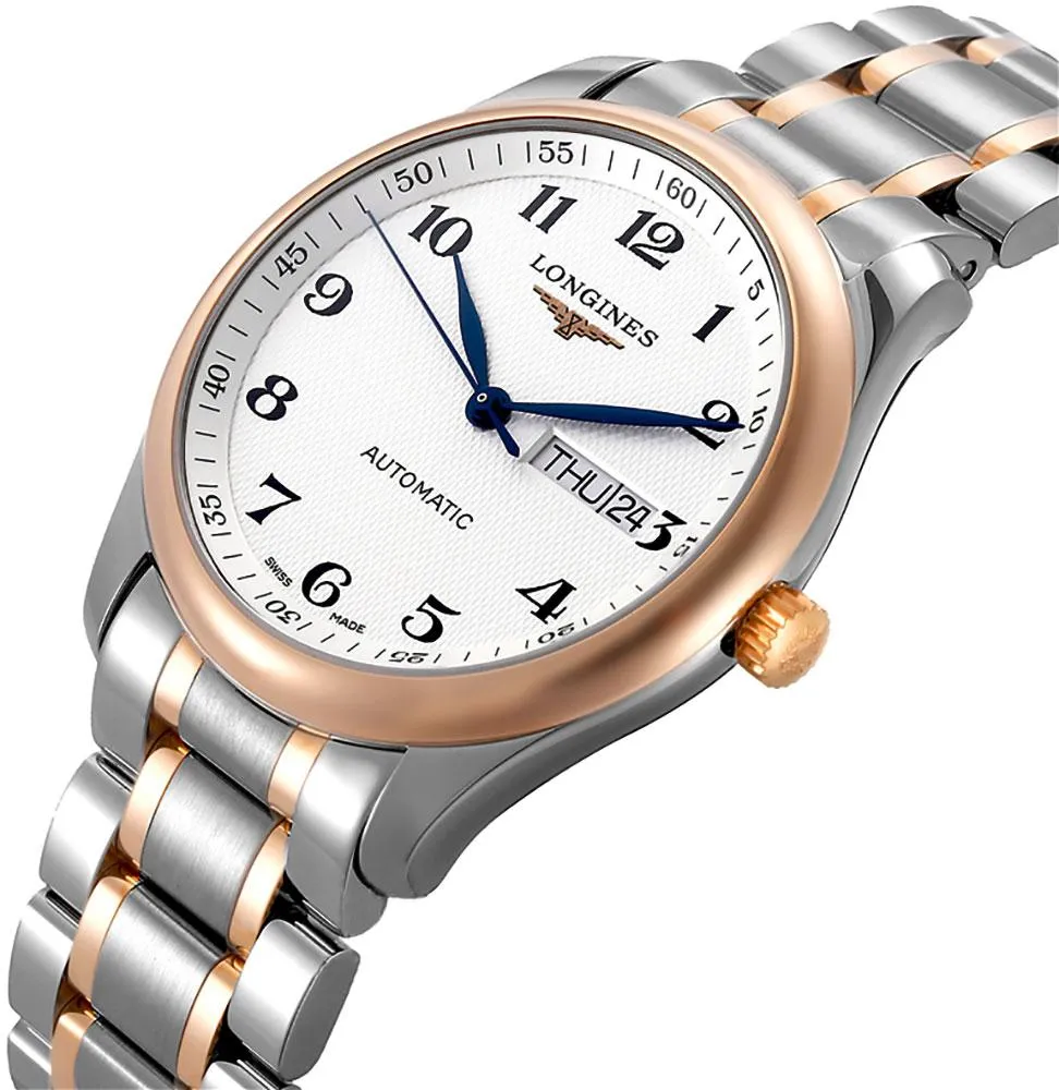 Longines Master Collection Automatic Stainless Steel and Rose Gold Silver Dial Day-Date Mens Watch L2.755.5.79.7