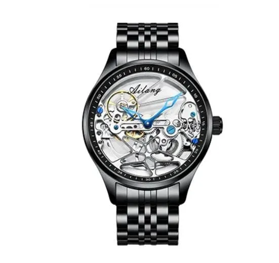 Luxury Skeleton Mechanical Watch for Men - Transparent Hollow Design, Automatic Movement