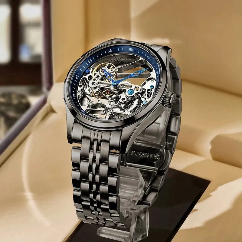 Luxury Skeleton Mechanical Watch for Men - Transparent Hollow Design, Automatic Movement