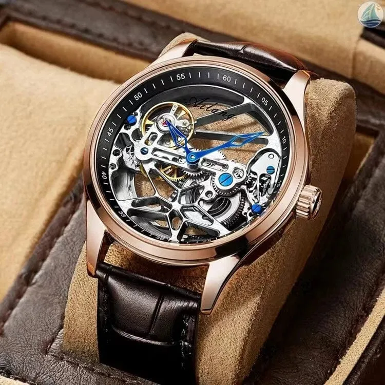 Luxury Skeleton Mechanical Watch for Men - Transparent Hollow Design, Automatic Movement