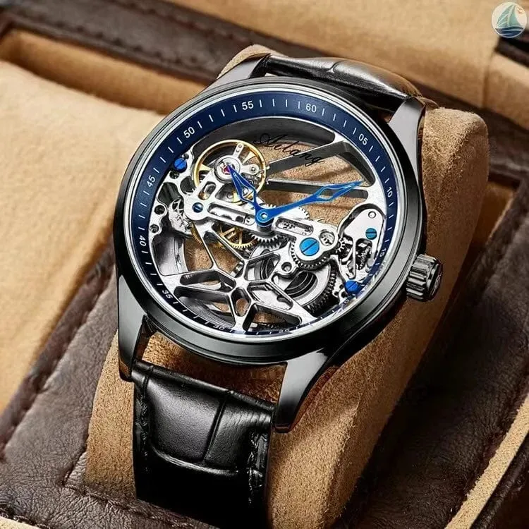 Luxury Skeleton Mechanical Watch for Men - Transparent Hollow Design, Automatic Movement