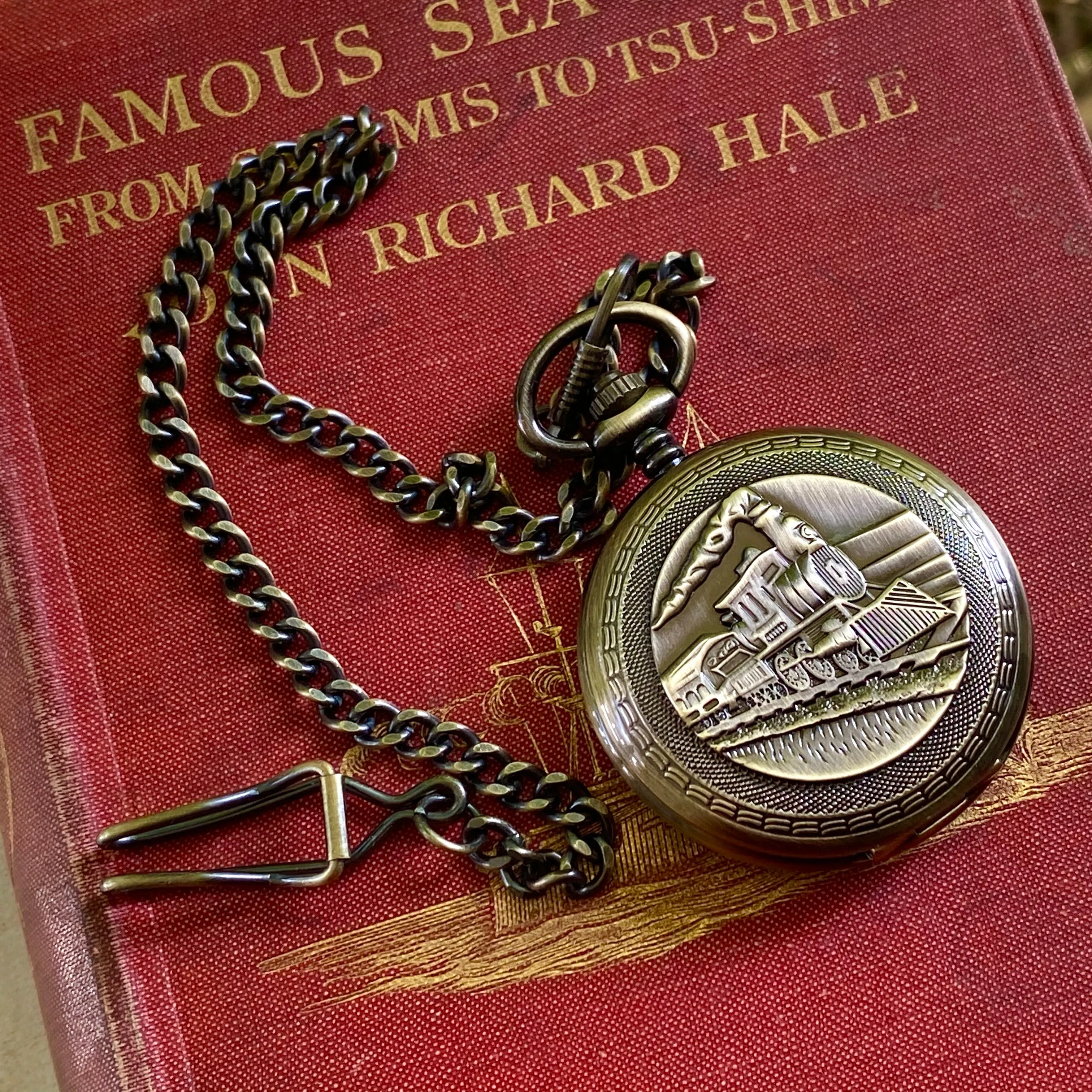 Mechanical Train Pocket Watch on Fob or Necklace Chain