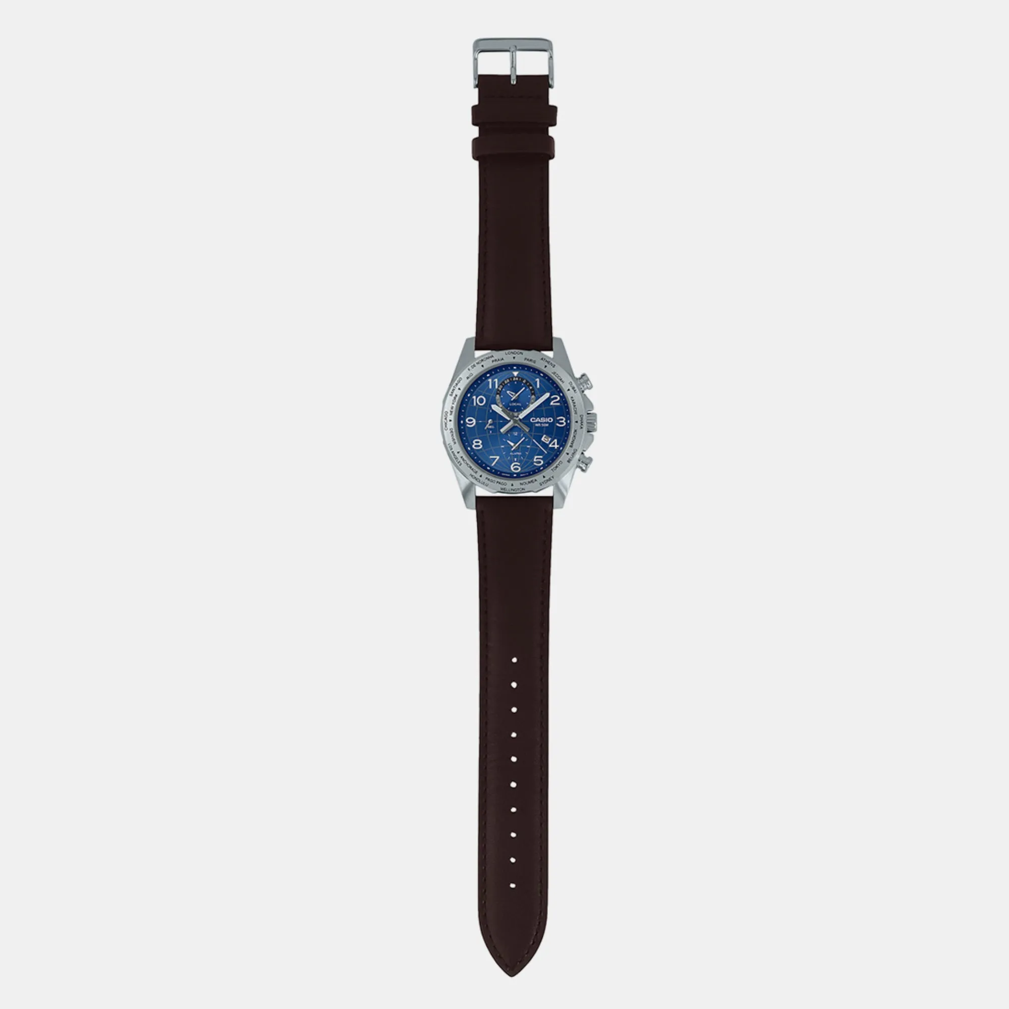 Men's Blue Chronograph Leather Watch A2150 - MTP-W500L-2AVDF