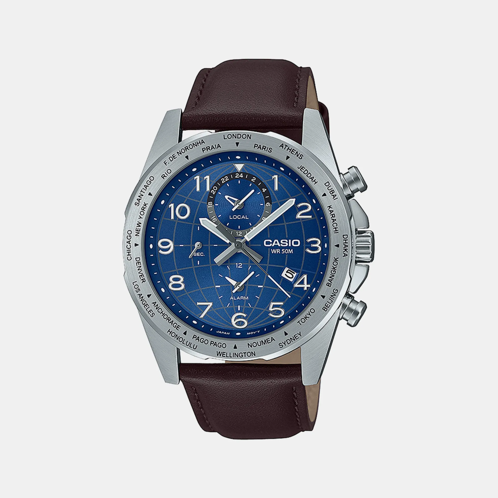 Men's Blue Chronograph Leather Watch A2150 - MTP-W500L-2AVDF