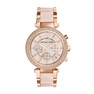 Michael Kors Resin Analog Rose Dial Women Watch-Mk5896, Gold Band