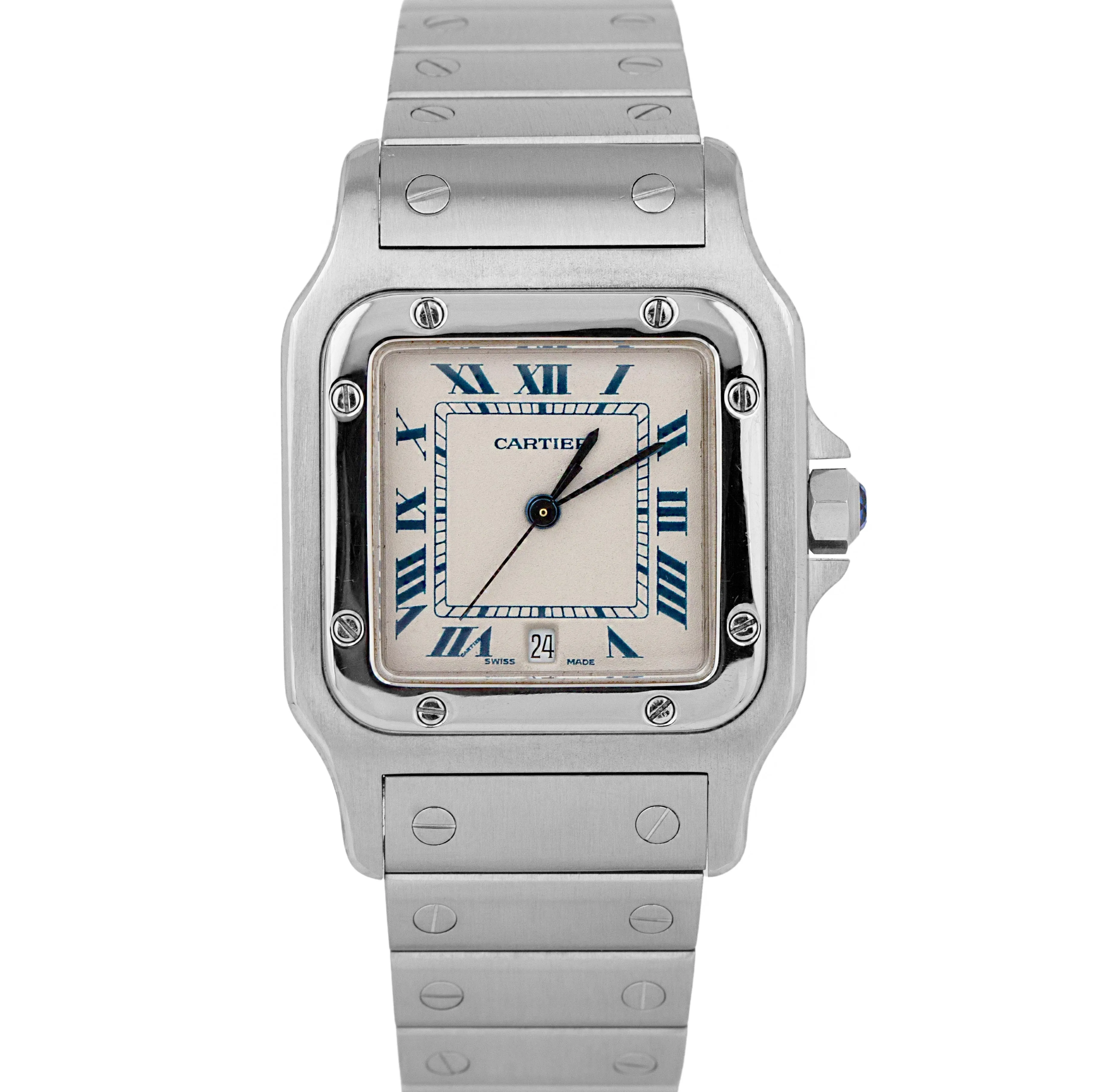 MINT Cartier Santos Galbee Ivory Roman Stainless Swiss 29mm Quartz Watch 987901