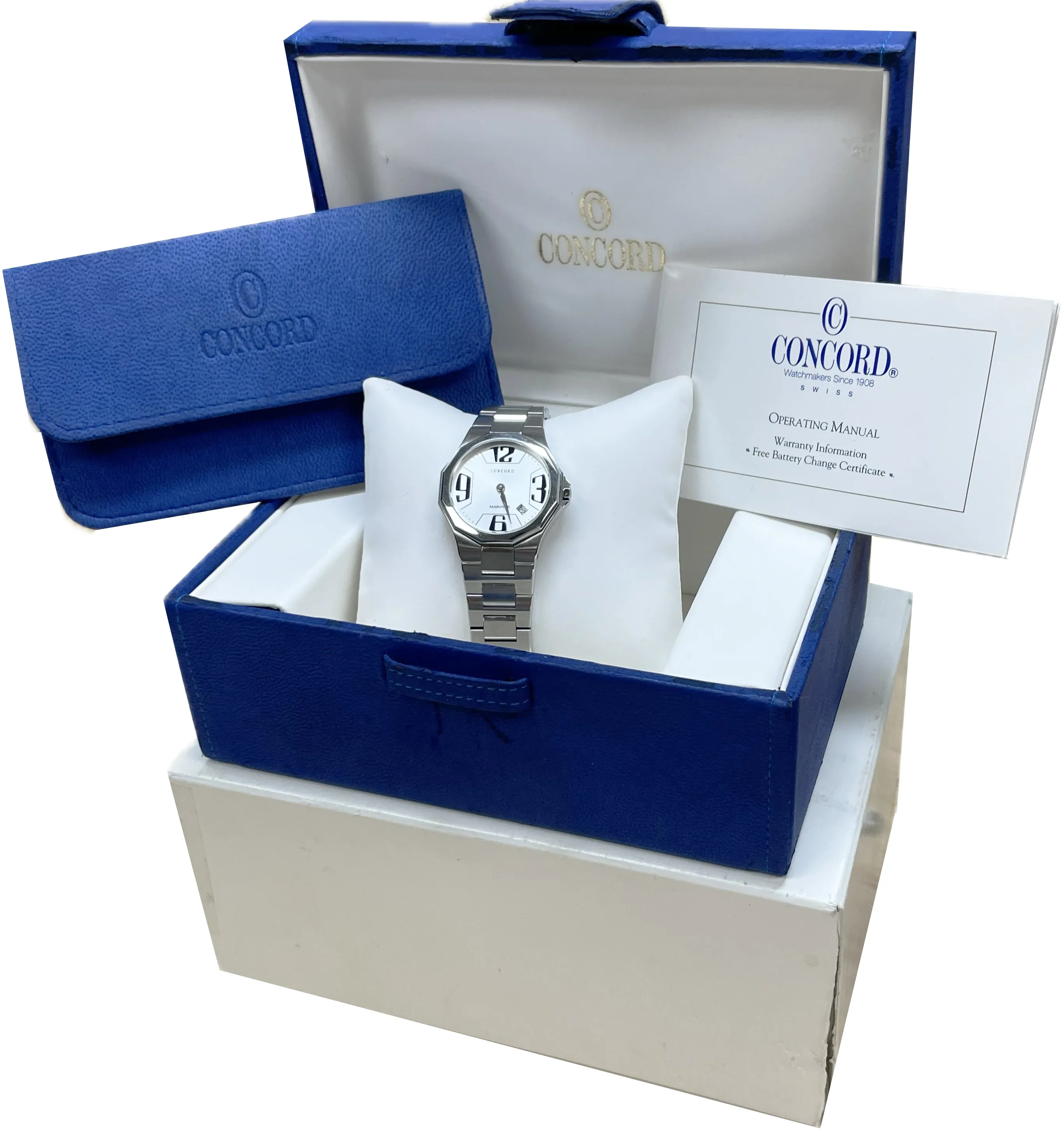 MINT Ladies Concord Mariner Steel Silver Quartz 30mm Date Watch 14.E6.1850 BOX