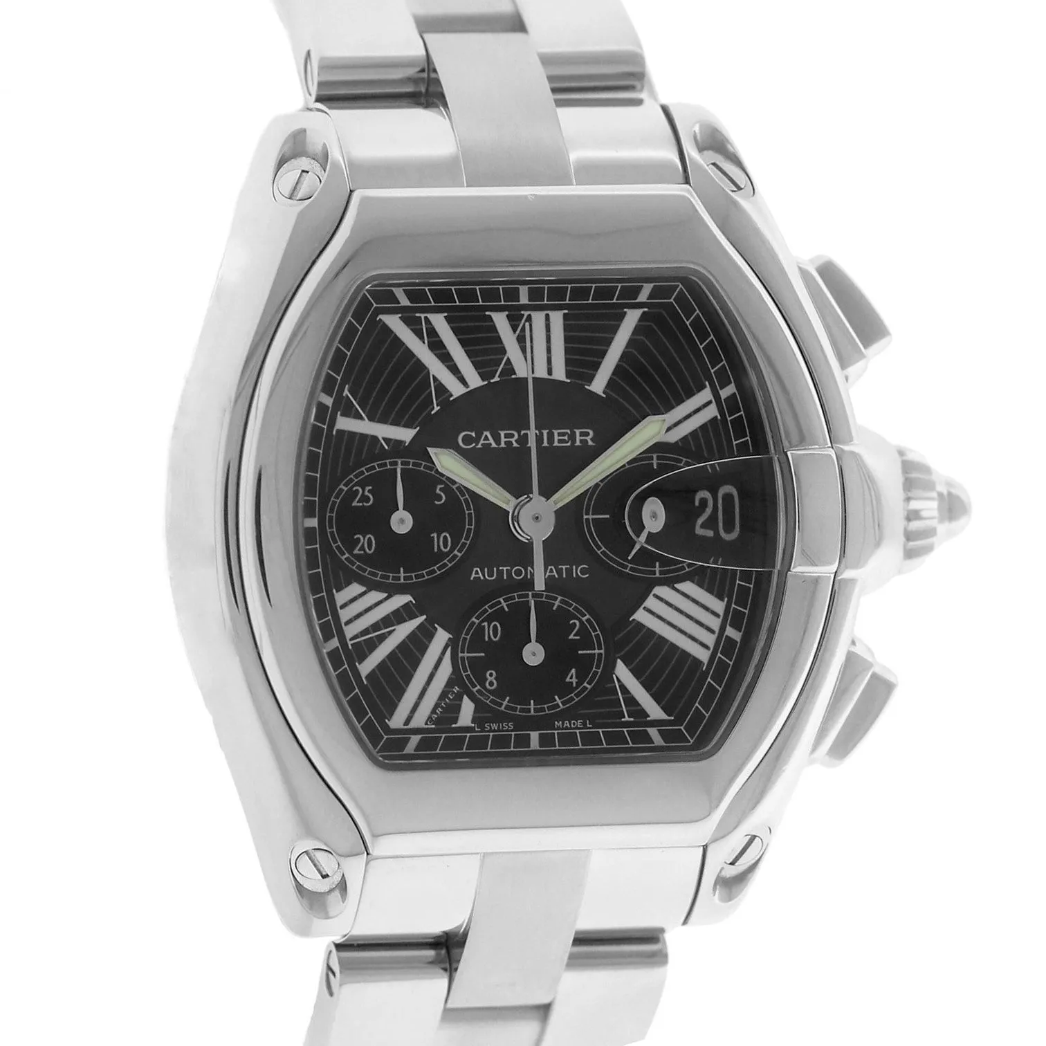 MINT Men's Cartier Roadster XL Stainless Black Chronograph Watch 2618 W62019X6