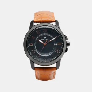 Modern Black Analog Men Leather Watch 8002E-L4404-01