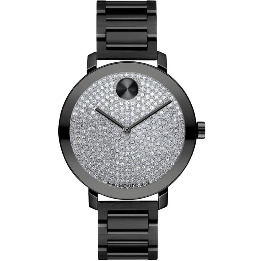 Movado BOLD Evolution Crystal Dial Black Ion-Plated Women's Watch 3600930