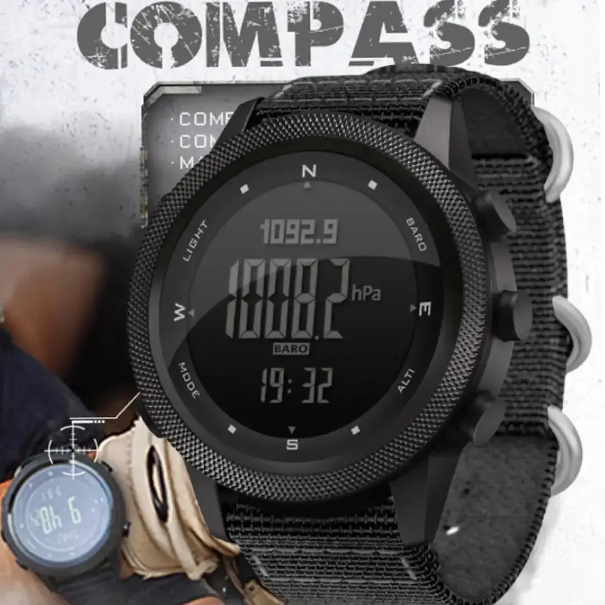 MWC Digital Military Watch with Digital Barometer, Altimeter, Dual Time Zones, Compass and Step Counter