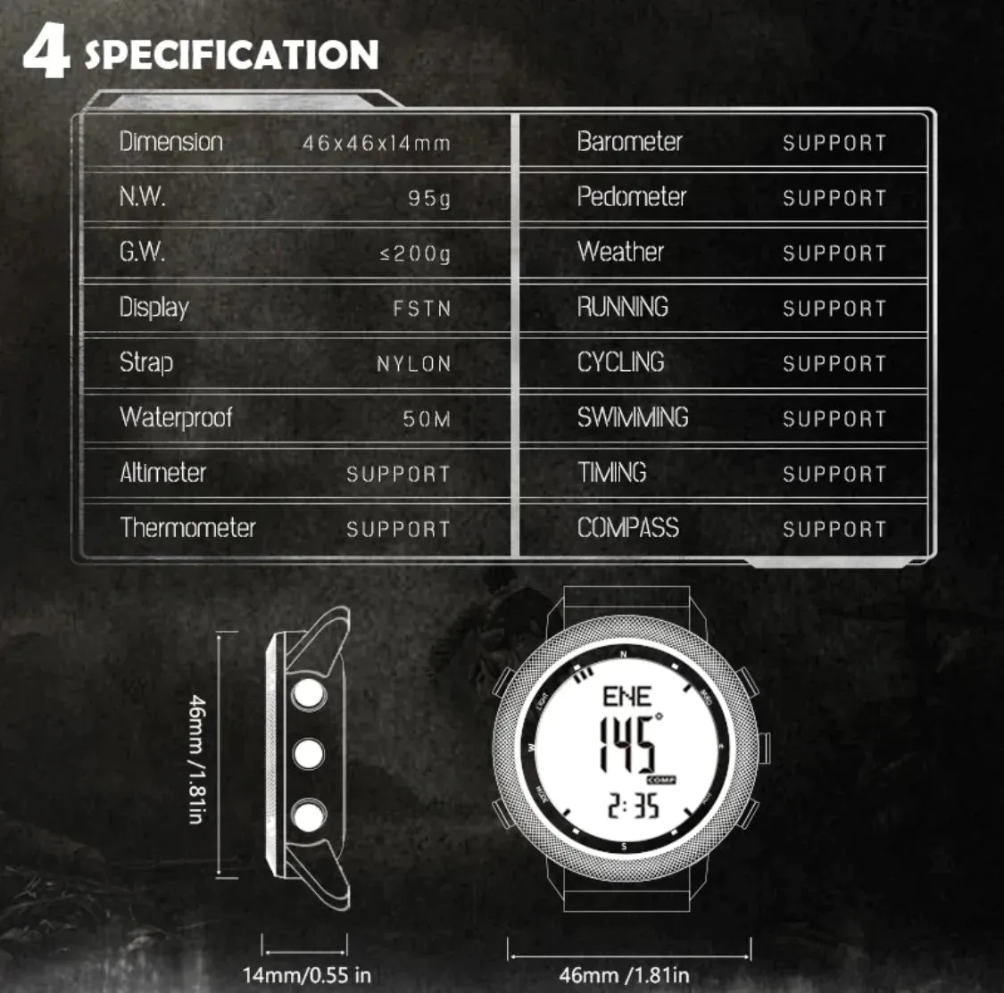 MWC Digital Military Watch with Digital Barometer, Altimeter, Dual Time Zones, Compass and Step Counter