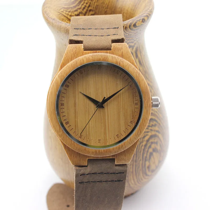 New arrival japanese miyota 2035 movement wristwatches genuine leather bamboo wooden watches for men and women christmas gifts