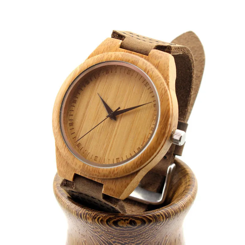 New arrival japanese miyota 2035 movement wristwatches genuine leather bamboo wooden watches for men and women christmas gifts