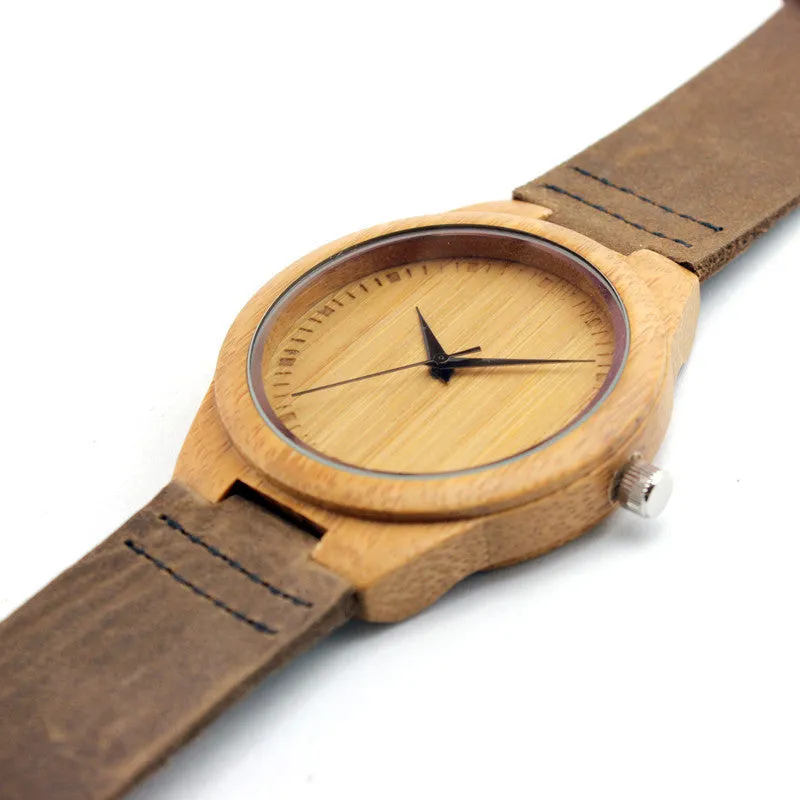 New arrival japanese miyota 2035 movement wristwatches genuine leather bamboo wooden watches for men and women christmas gifts