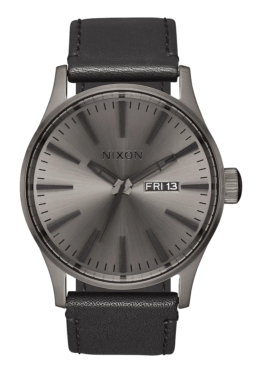 Nixon Sentry Leather Watch - Gunmetal Black