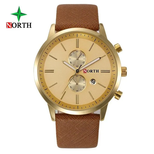 North Luxury Men Watches Business Casual Male Wristwatch Blue Silver Genuine Leather Unique Sport Man Quartz Watch Waterproof