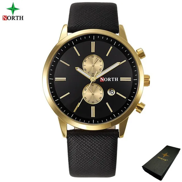 North Luxury Men Watches Business Casual Male Wristwatch Blue Silver Genuine Leather Unique Sport Man Quartz Watch Waterproof