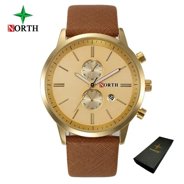 North Luxury Men Watches Business Casual Male Wristwatch Blue Silver Genuine Leather Unique Sport Man Quartz Watch Waterproof