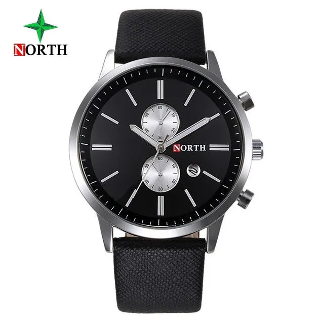 North Luxury Men Watches Business Casual Male Wristwatch Blue Silver Genuine Leather Unique Sport Man Quartz Watch Waterproof