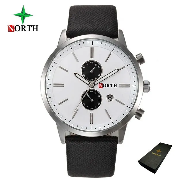 North Luxury Men Watches Business Casual Male Wristwatch Blue Silver Genuine Leather Unique Sport Man Quartz Watch Waterproof