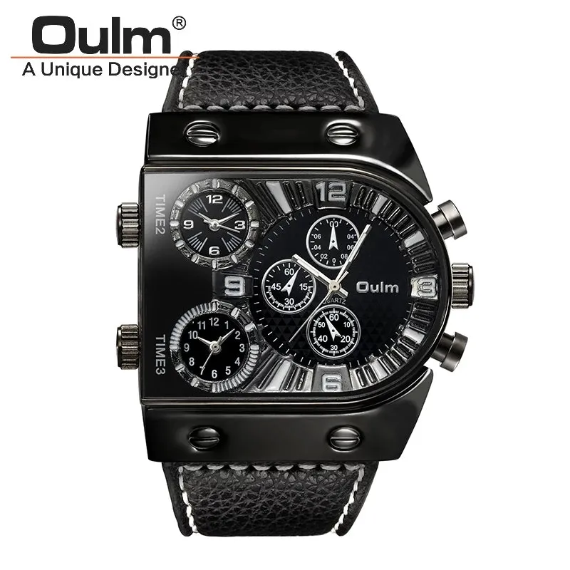 Oulm 9315 Luxury Brand Unique Design Leather Strap Watch