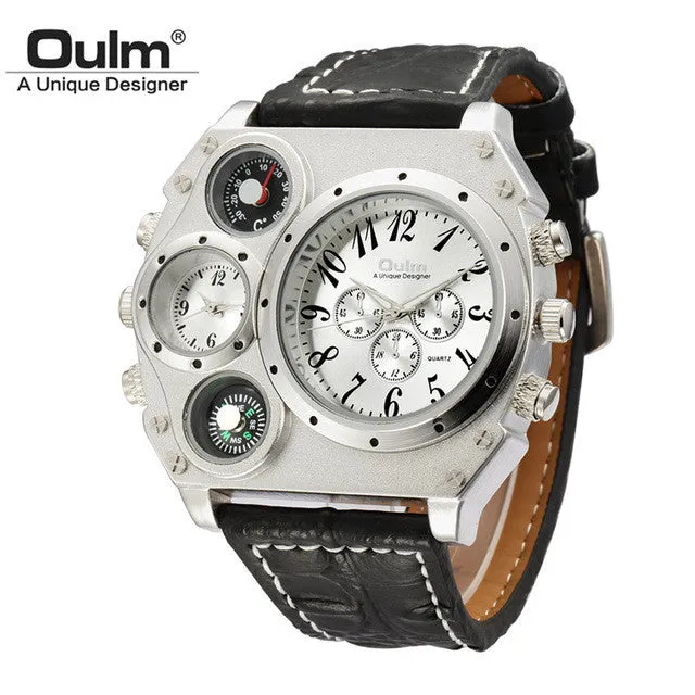 Oulm Large Big Dial Luxury Design Mens Sports Watches Male Quartz Watch Unique Leather Strap Wristwatch relogio esportivo