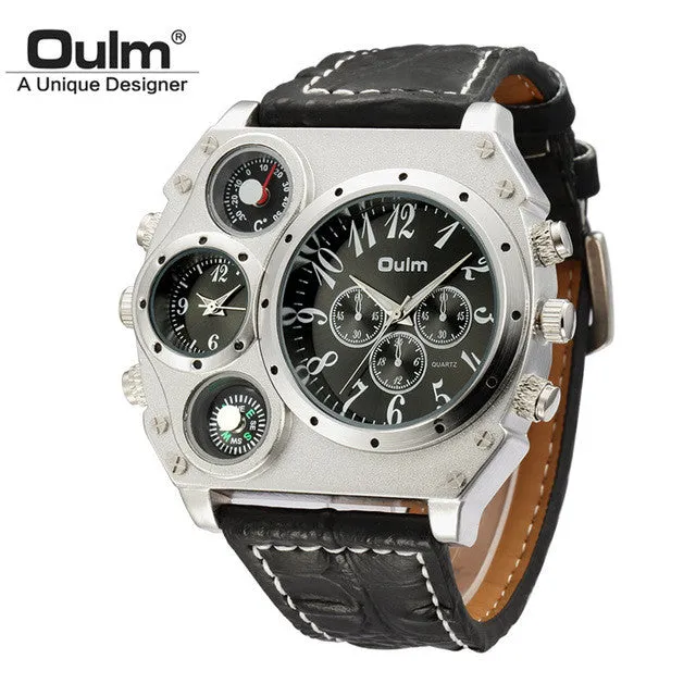 Oulm Large Big Dial Luxury Design Mens Sports Watches Male Quartz Watch Unique Leather Strap Wristwatch relogio esportivo