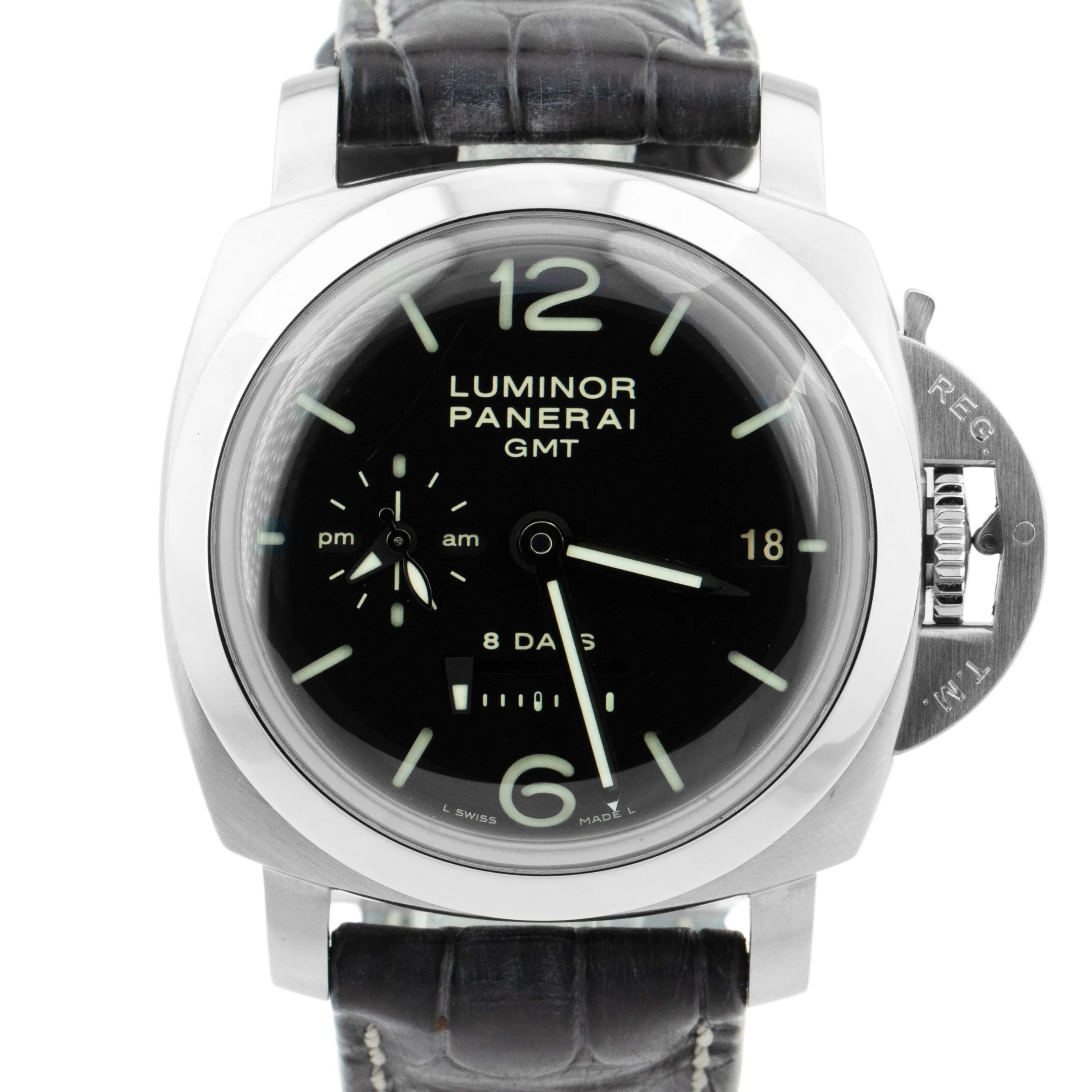 Panerai Luminor GMT 1950 PAM 233 8 Days Date Black Steel 44mm Watch PAM00233