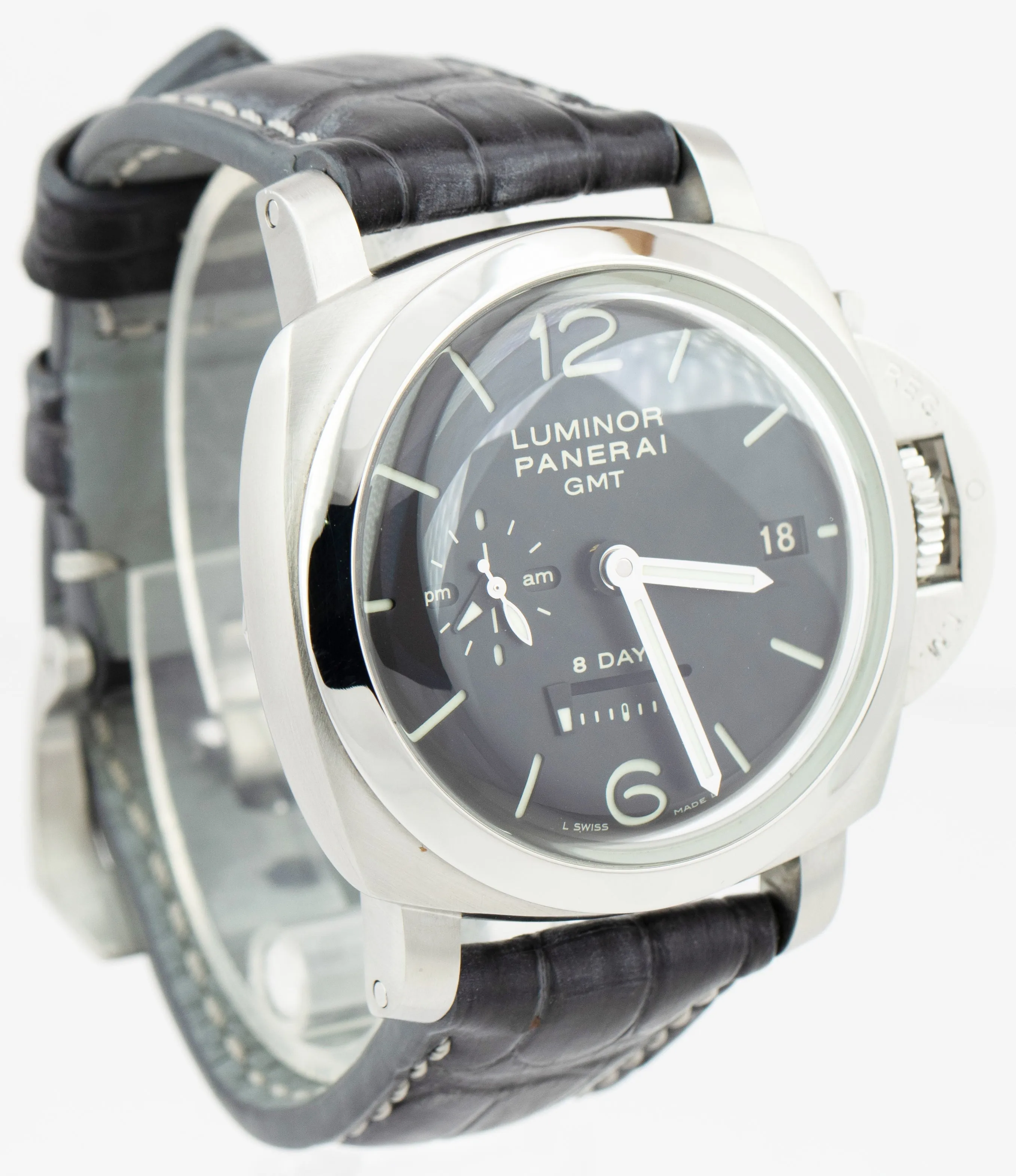 Panerai Luminor GMT 1950 PAM 233 8 Days Date Black Steel 44mm Watch PAM00233