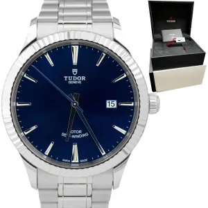 Tudor Style Stainless Steel Fluted Blue Date 41mm Automatic Watch 12710 BOX