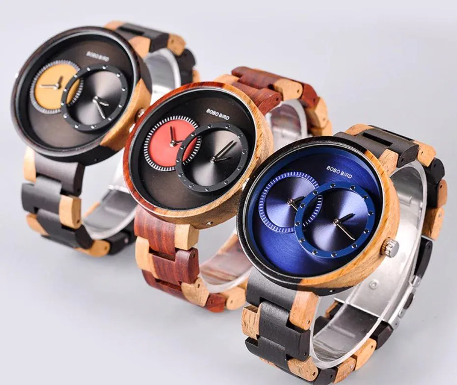 Unisex 2 Time Zone Multi Colour Wooden Watches