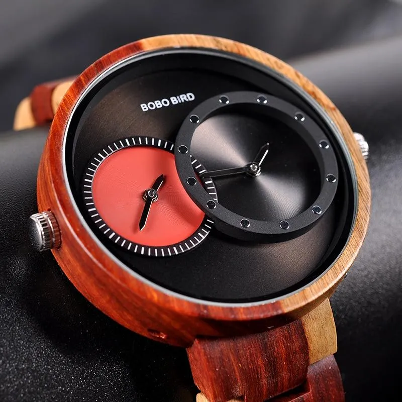 Unisex 2 Time Zone Multi Colour Wooden Watches