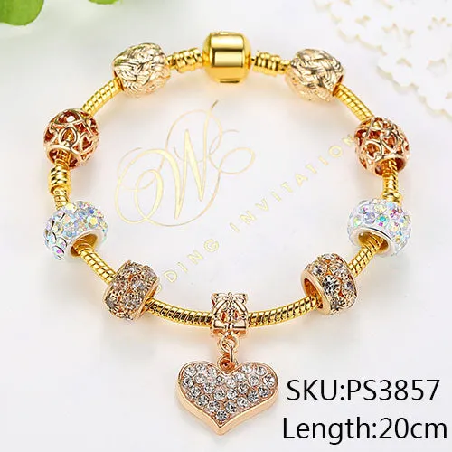 Valentine's Gift 925 Unique Silver Jewelry Heart Bracelet Bangle European Crystal Charms Beads Bracelet For Women Pulseras Gift