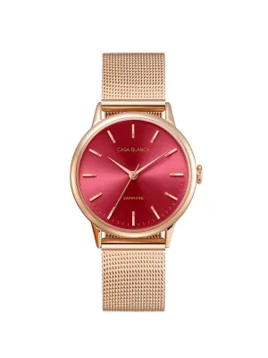 Wine Rose Gold Watch | Rose Gold Mesh Strap