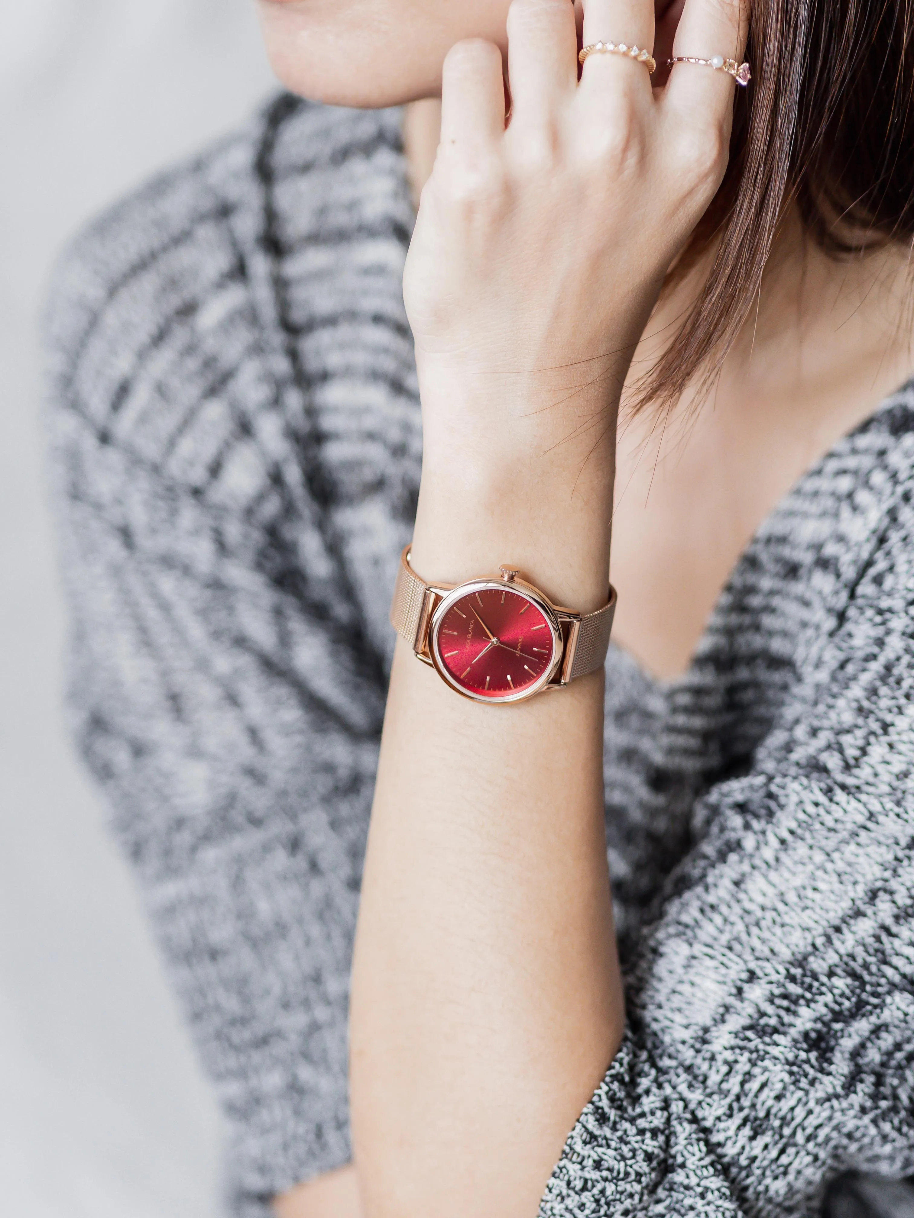 Wine Rose Gold Watch | Rose Gold Mesh Strap