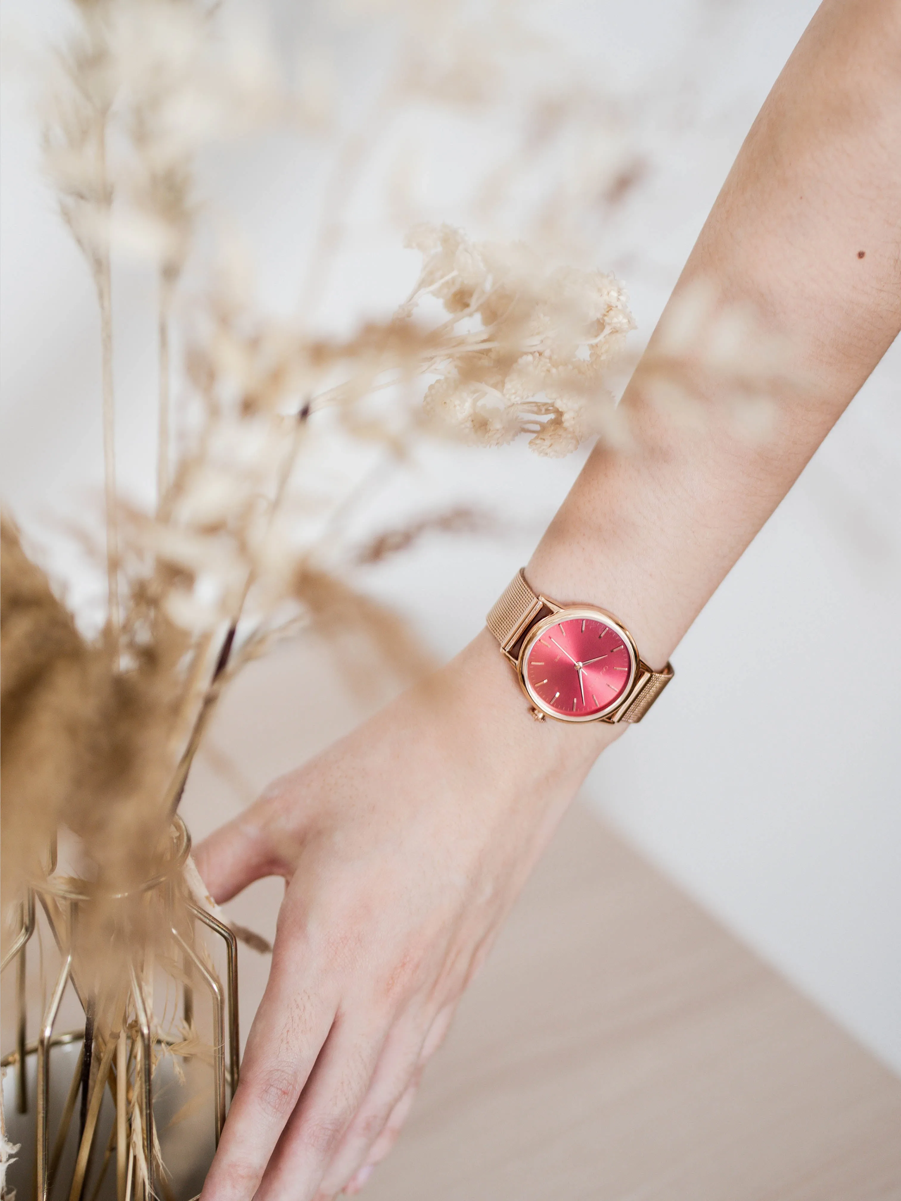 Wine Rose Gold Watch | Rose Gold Mesh Strap