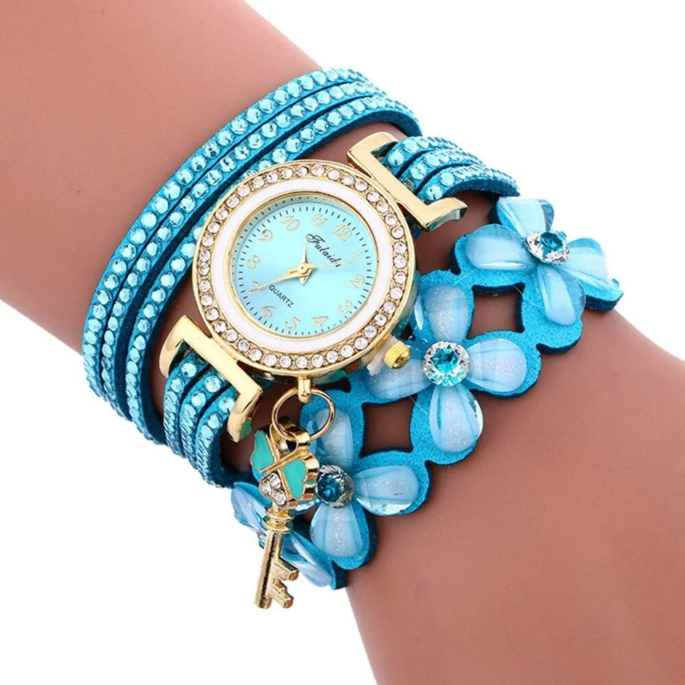 Women Quartz Floral Multi-layer Bracelet Wrist Watches