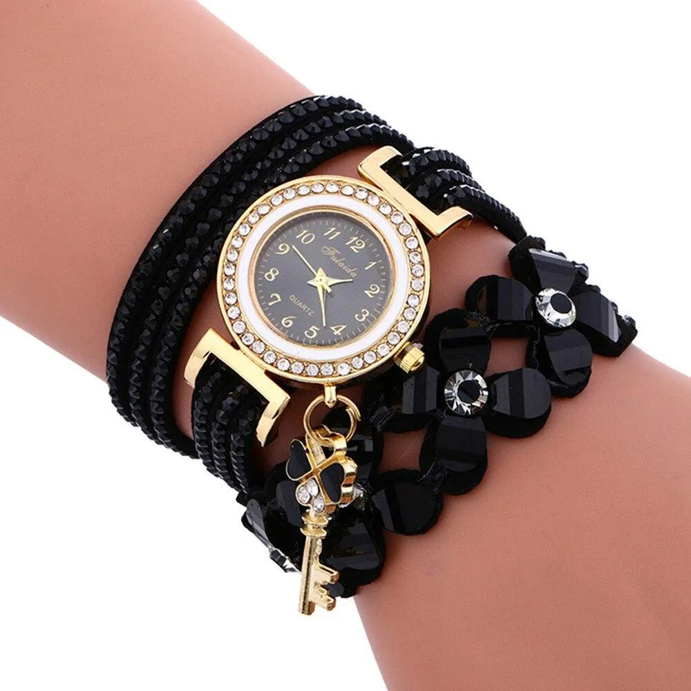 Women Quartz Floral Multi-layer Bracelet Wrist Watches