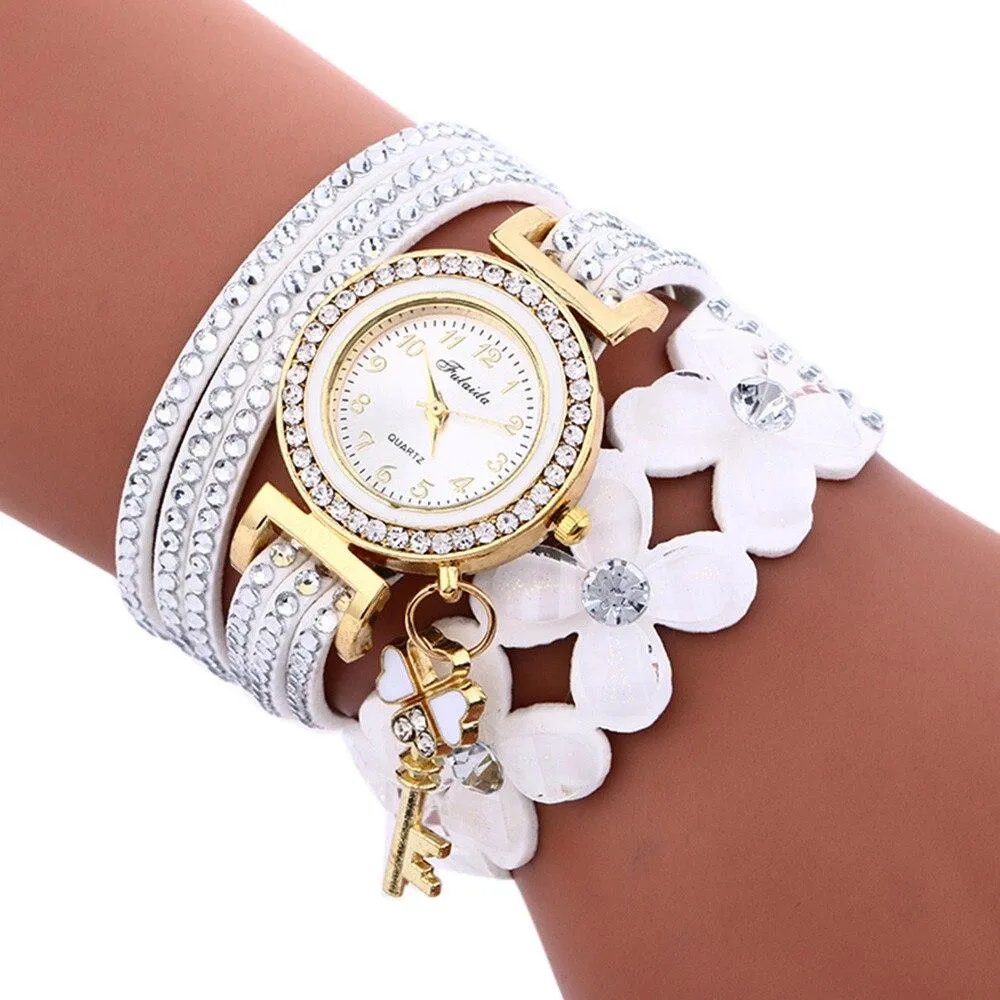 Women Quartz Floral Multi-layer Bracelet Wrist Watches