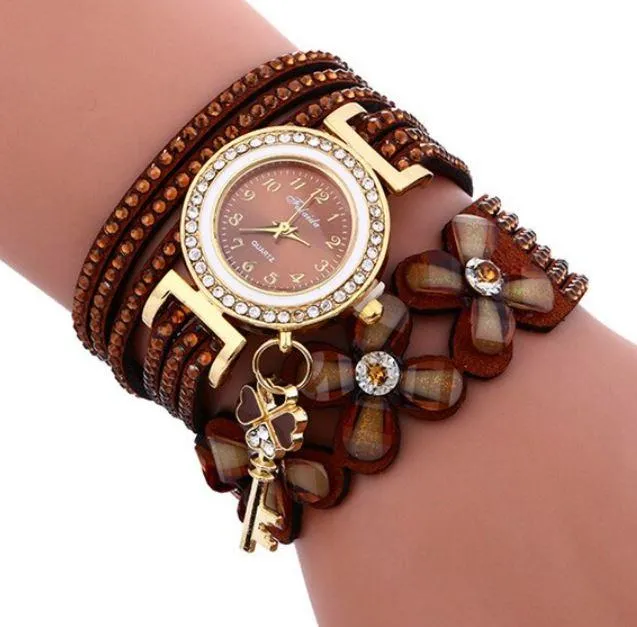 Women Quartz Floral Multi-layer Bracelet Wrist Watches